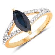 Bids.com 1.50 Carat Genuine Blue Sapphire and White Diamond 14K Yellow Gold Ring Rings
