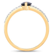 Bids.com 1.50 Carat Genuine Blue Sapphire and White Diamond 14K Yellow Gold Ring Rings