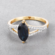 Bids.com 1.50 Carat Genuine Blue Sapphire and White Diamond 14K Yellow Gold Ring Rings