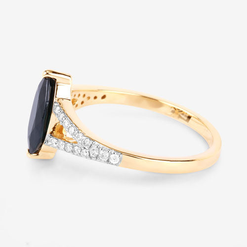 Bids.com 1.50 Carat Genuine Blue Sapphire and White Diamond 14K Yellow Gold Ring Rings