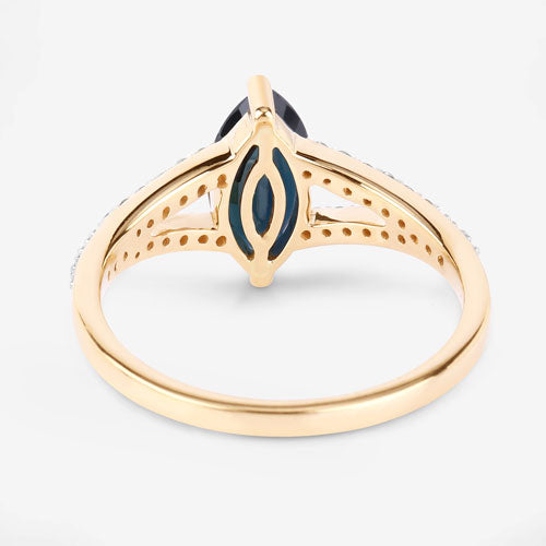 Bids.com 1.50 Carat Genuine Blue Sapphire and White Diamond 14K Yellow Gold Ring Rings