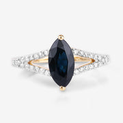 Bids.com 1.50 Carat Genuine Blue Sapphire and White Diamond 14K Yellow Gold Ring Rings