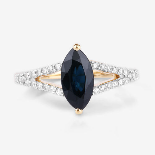Bids.com 1.50 Carat Genuine Blue Sapphire and White Diamond 14K Yellow Gold Ring Rings