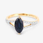 Bids.com 1.50 Carat Genuine Blue Sapphire and White Diamond 14K Yellow Gold Ring Rings