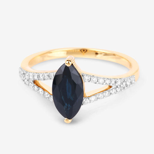 Bids.com 1.50 Carat Genuine Blue Sapphire and White Diamond 14K Yellow Gold Ring Rings