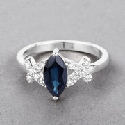 Bids.com 1.50 Carat Genuine Blue Sapphire and White Diamond 14K White Gold Ring Rings