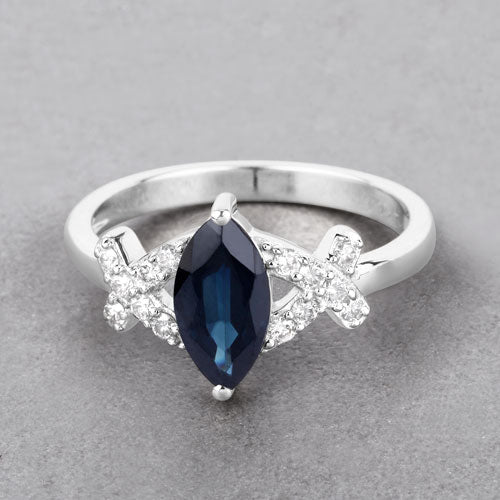 Bids.com 1.50 Carat Genuine Blue Sapphire and White Diamond 14K White Gold Ring Rings