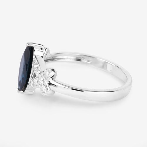 Bids.com 1.50 Carat Genuine Blue Sapphire and White Diamond 14K White Gold Ring Rings