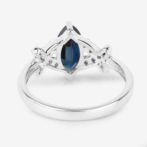 Bids.com 1.50 Carat Genuine Blue Sapphire and White Diamond 14K White Gold Ring Rings