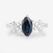 Bids.com 1.50 Carat Genuine Blue Sapphire and White Diamond 14K White Gold Ring Rings