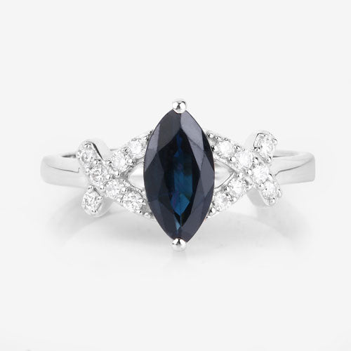 Bids.com 1.50 Carat Genuine Blue Sapphire and White Diamond 14K White Gold Ring Rings