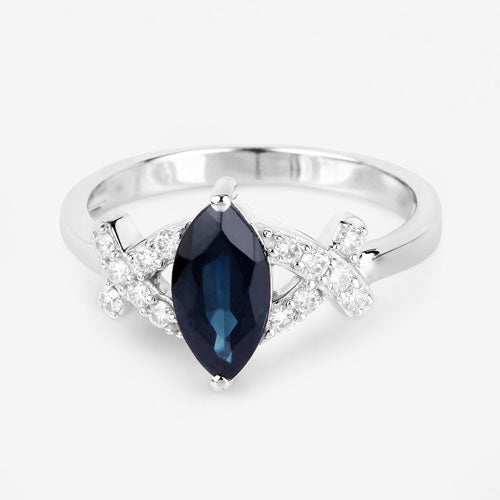 Bids.com 1.50 Carat Genuine Blue Sapphire and White Diamond 14K White Gold Ring Rings