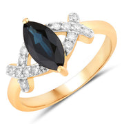 Bids.com 1.50 Carat Genuine Blue Sapphire and White Diamond 14K Yellow Gold Ring Rings