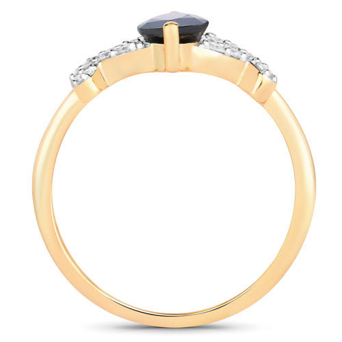 Bids.com 1.50 Carat Genuine Blue Sapphire and White Diamond 14K Yellow Gold Ring Rings