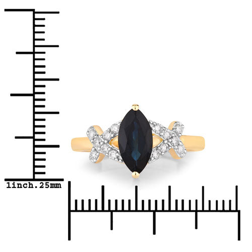 Bids.com 1.50 Carat Genuine Blue Sapphire and White Diamond 14K Yellow Gold Ring Rings