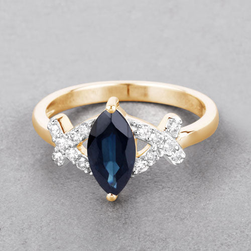 Bids.com 1.50 Carat Genuine Blue Sapphire and White Diamond 14K Yellow Gold Ring Rings