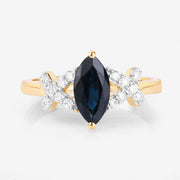 Bids.com 1.50 Carat Genuine Blue Sapphire and White Diamond 14K Yellow Gold Ring Rings