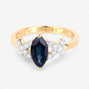 Bids.com 1.50 Carat Genuine Blue Sapphire and White Diamond 14K Yellow Gold Ring Rings