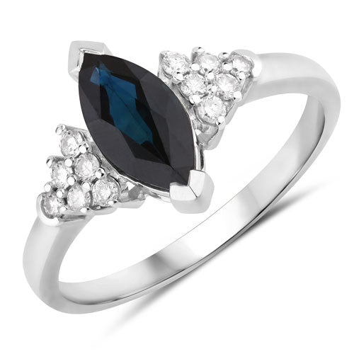 Bids.com 1.47 Carat Genuine Blue Sapphire and White Diamond 14K White Gold Ring Rings