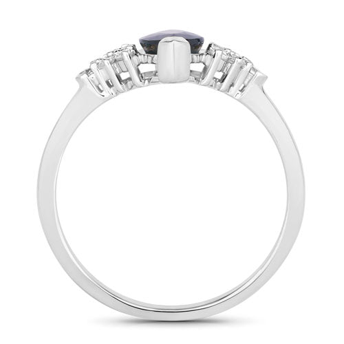 Bids.com 1.47 Carat Genuine Blue Sapphire and White Diamond 14K White Gold Ring Rings