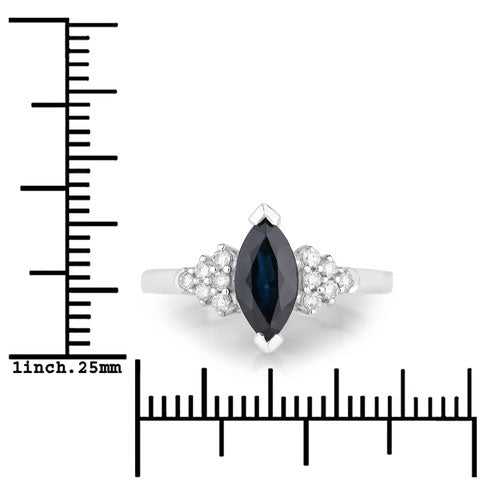 Bids.com 1.47 Carat Genuine Blue Sapphire and White Diamond 14K White Gold Ring Rings