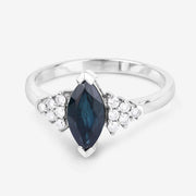 Bids.com 1.47 Carat Genuine Blue Sapphire and White Diamond 14K White Gold Ring Rings