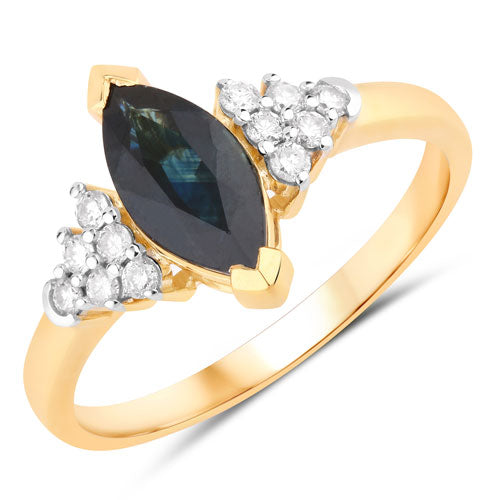 Bids.com 1.47 Carat Genuine Blue Sapphire and White Diamond 14K Yellow Gold Ring Rings