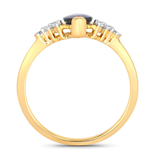 Bids.com 1.47 Carat Genuine Blue Sapphire and White Diamond 14K Yellow Gold Ring Rings