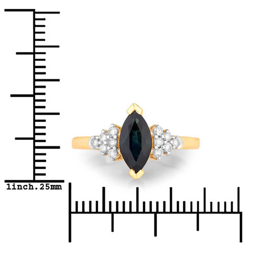 Bids.com 1.47 Carat Genuine Blue Sapphire and White Diamond 14K Yellow Gold Ring Rings