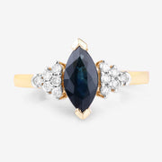 Bids.com 1.47 Carat Genuine Blue Sapphire and White Diamond 14K Yellow Gold Ring Rings