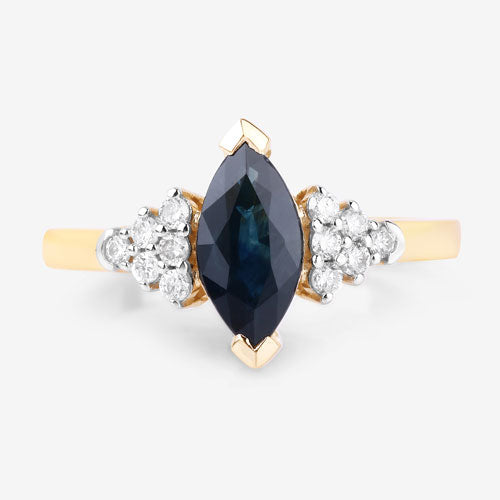 Bids.com 1.47 Carat Genuine Blue Sapphire and White Diamond 14K Yellow Gold Ring Rings