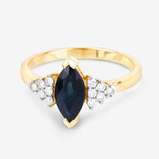 Bids.com 1.47 Carat Genuine Blue Sapphire and White Diamond 14K Yellow Gold Ring Rings