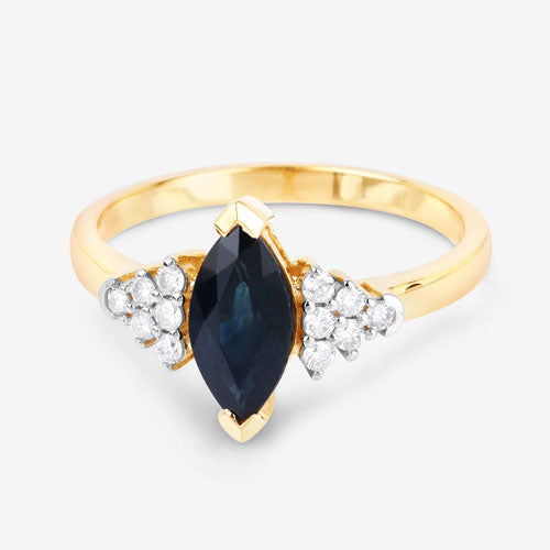 Bids.com 1.47 Carat Genuine Blue Sapphire and White Diamond 14K Yellow Gold Ring Rings