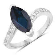 Bids.com 2.26 Carat Genuine Blue Sapphire and White Diamond 14K White Gold Ring Rings