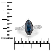Bids.com 2.26 Carat Genuine Blue Sapphire and White Diamond 14K White Gold Ring Rings