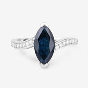 Bids.com 2.26 Carat Genuine Blue Sapphire and White Diamond 14K White Gold Ring Rings