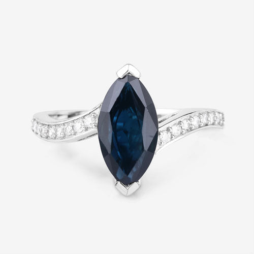 Bids.com 2.26 Carat Genuine Blue Sapphire and White Diamond 14K White Gold Ring Rings