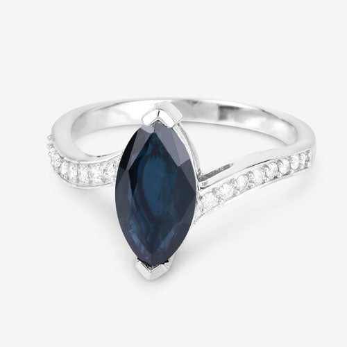 Bids.com 2.26 Carat Genuine Blue Sapphire and White Diamond 14K White Gold Ring Rings