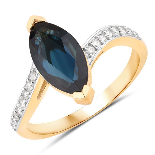 Bids.com 2.26 Carat Genuine Blue Sapphire and White Diamond 14K Yellow Gold Ring Rings