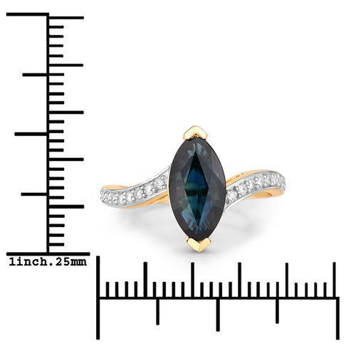 Bids.com 2.26 Carat Genuine Blue Sapphire and White Diamond 14K Yellow Gold Ring Rings