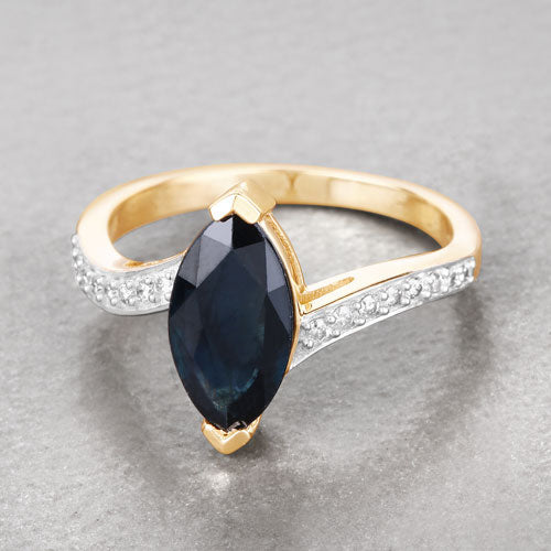 Bids.com 2.26 Carat Genuine Blue Sapphire and White Diamond 14K Yellow Gold Ring Rings