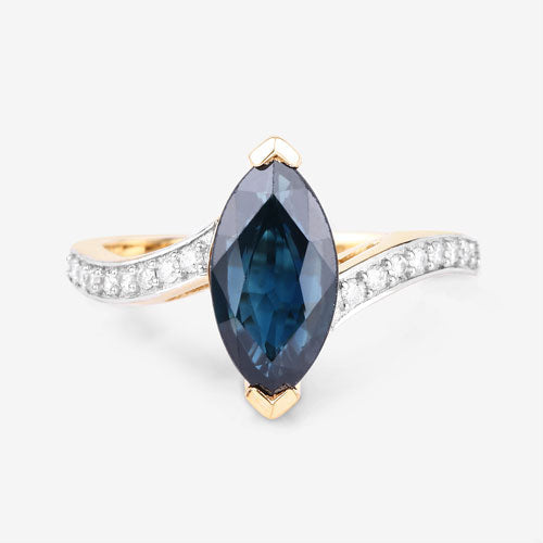 Bids.com 2.26 Carat Genuine Blue Sapphire and White Diamond 14K Yellow Gold Ring Rings