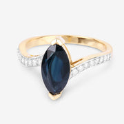 Bids.com 2.26 Carat Genuine Blue Sapphire and White Diamond 14K Yellow Gold Ring Rings