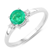 Bids.com 0.71 Carat Genuine Zambian Emerald and White Diamond 14K White Gold Ring Rings