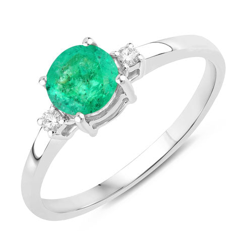 Bids.com 0.71 Carat Genuine Zambian Emerald and White Diamond 14K White Gold Ring Rings