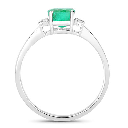 Bids.com 0.71 Carat Genuine Zambian Emerald and White Diamond 14K White Gold Ring Rings