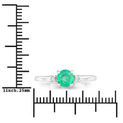 Bids.com 0.71 Carat Genuine Zambian Emerald and White Diamond 14K White Gold Ring Rings