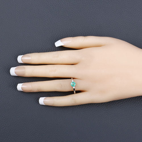 Bids.com 0.71 Carat Genuine Zambian Emerald and White Diamond 14K White Gold Ring Rings
