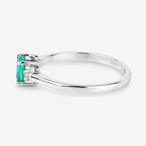 Bids.com 0.71 Carat Genuine Zambian Emerald and White Diamond 14K White Gold Ring Rings