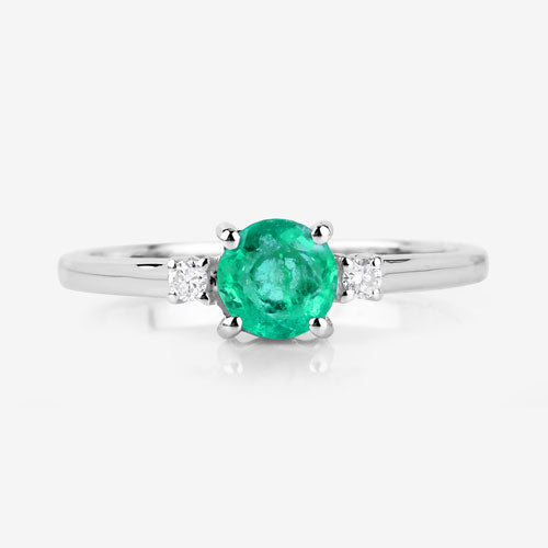 Bids.com 0.71 Carat Genuine Zambian Emerald and White Diamond 14K White Gold Ring Rings
